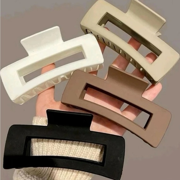 4 piece rectangular hair claw clip matte neutral colors - Picture 1 of 5